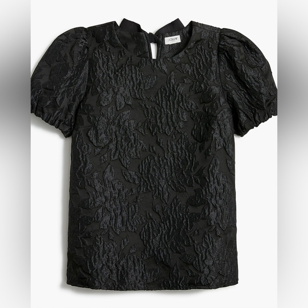 J. Crew Black Textured Puff-Sleeve Blouse